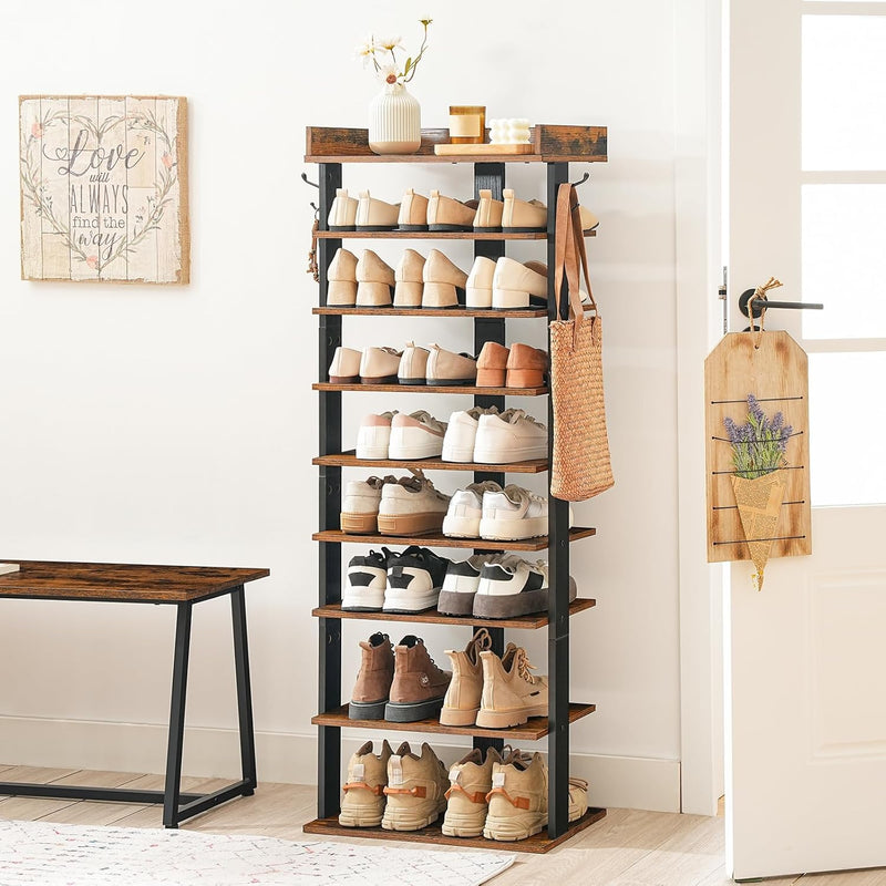 Narrow 9-Tier Tall Shoe Rack Wooden Storage Organiser
