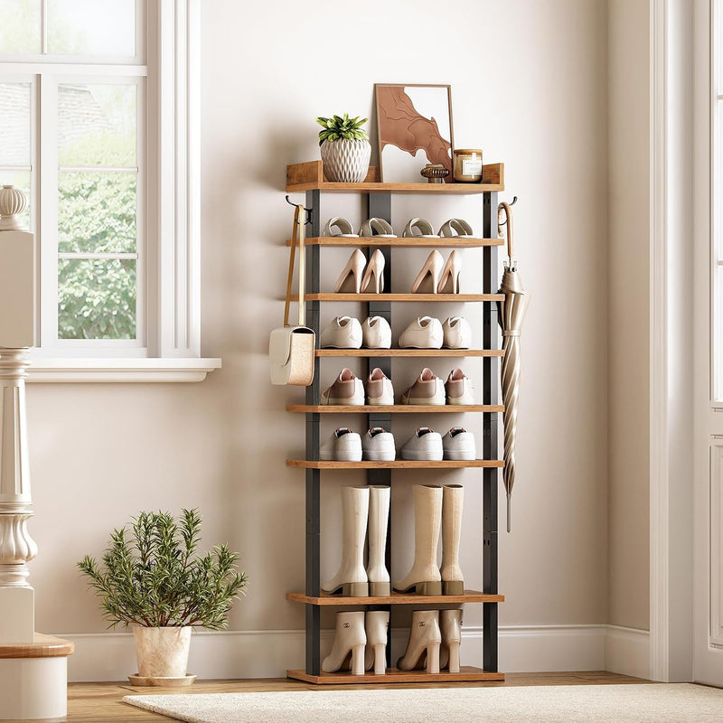 Narrow 9-Tier Tall Shoe Rack Wooden Storage Organiser