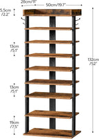 Narrow 9-Tier Tall Shoe Rack Wooden Storage Organiser