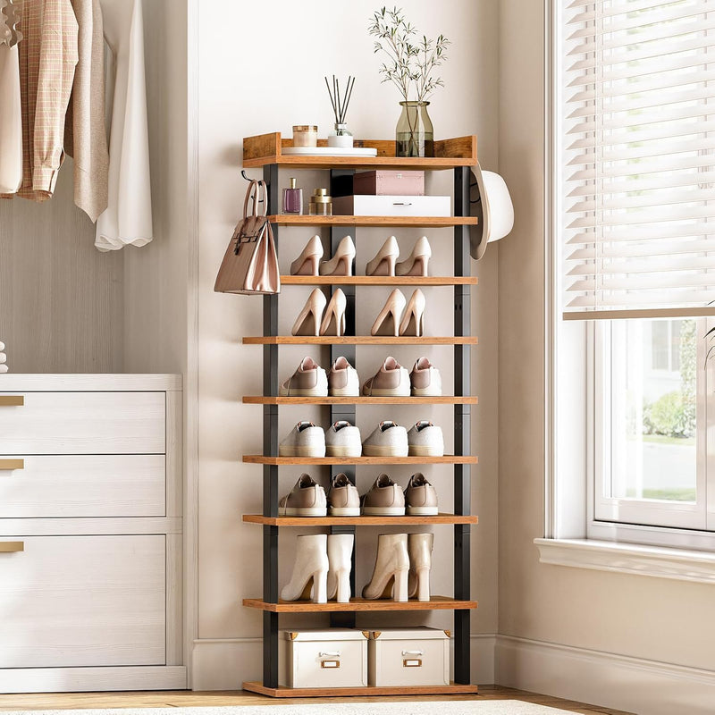 Narrow 9-Tier Tall Shoe Rack Wooden Storage Organiser