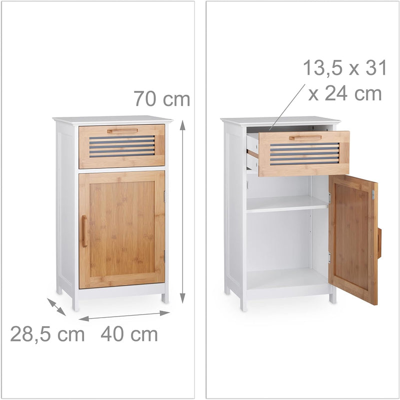 Narrow Bathroom Cabinet Drawer Natural Look Height-Adjustable