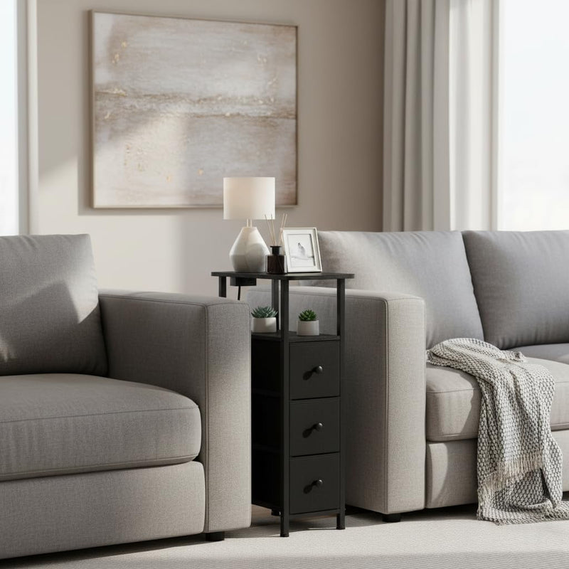 Narrow Bedside Table Slim Side for Bedroom (Set of 2)