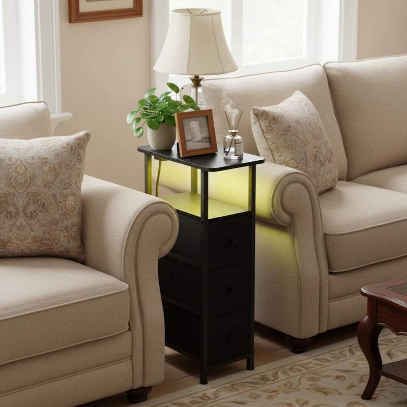 Narrow Bedside Table Slim Side for Bedroom (Set of 2)