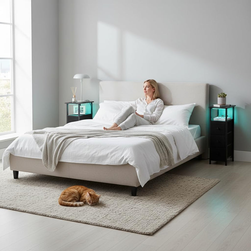 Narrow Bedside Table Slim Side for Bedroom (Set of 2)