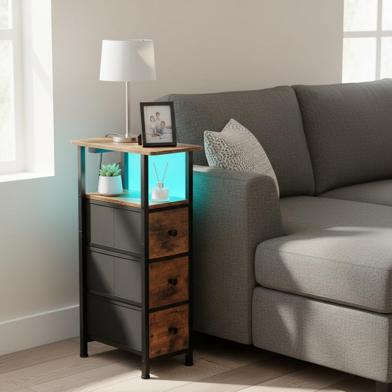 Narrow Bedside Table Slim Side for Bedroom (Set of 2)