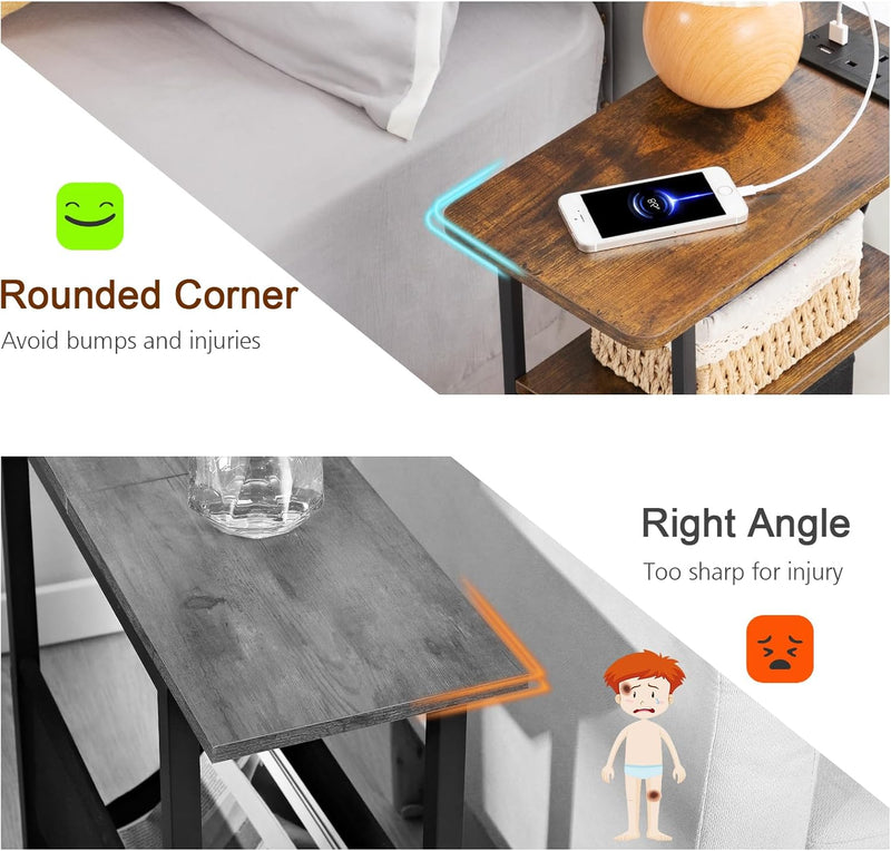 Narrow Bedside Table Slim Side for Bedroom Bed (Set of 2)