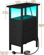 Narrow Bedside Table Slim Side for Bedroom (Set of 2)