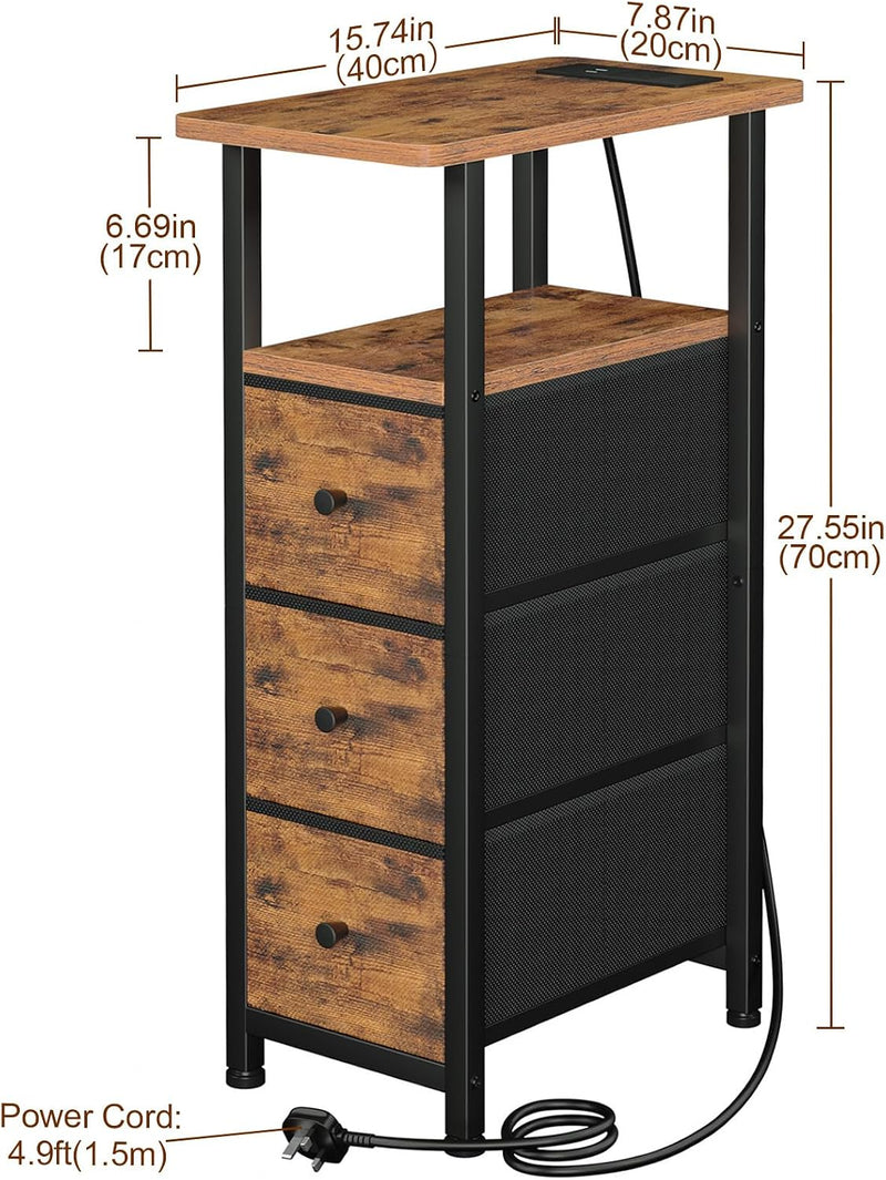 Narrow Bedside Table Slim Side for Bedroom Bed (Set of 2)