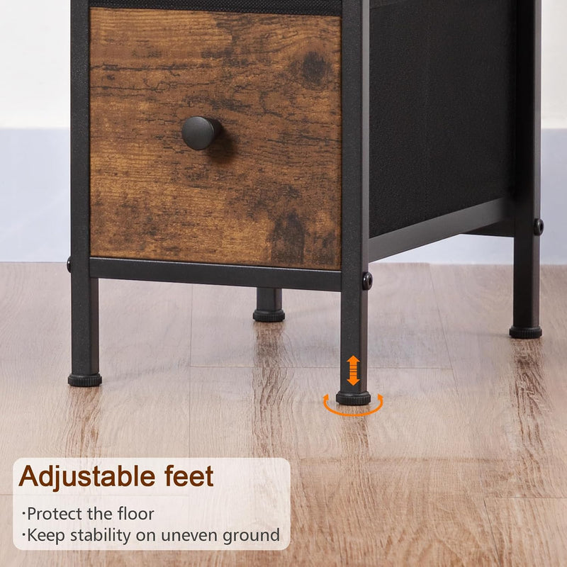 Narrow Bedside Table Slim Side for Bedroom Bed (Set of 2)