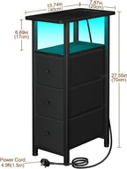 Narrow Bedside Table Slim Side for Bedroom (Set of 2)