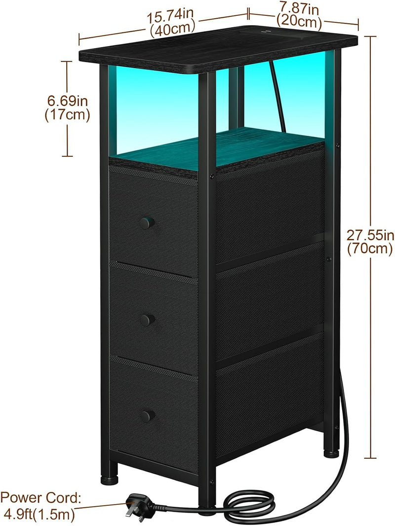 Narrow Bedside Table Slim Side for Bedroom (Set of 2)