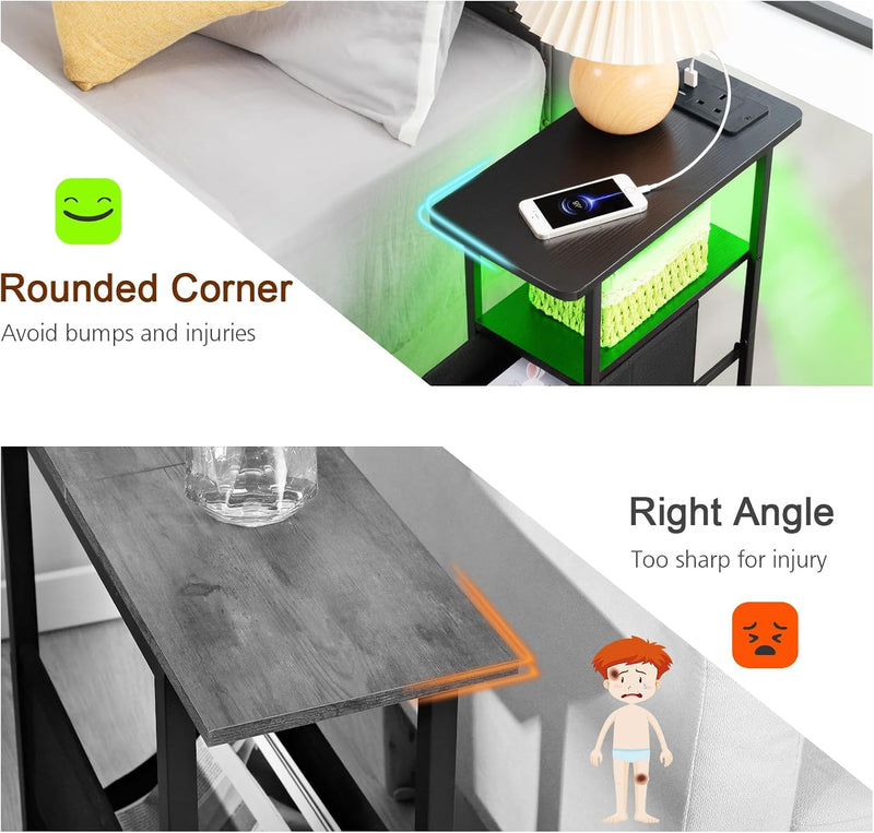 Narrow Bedside Table Slim Side for Bedroom (Set of 2)