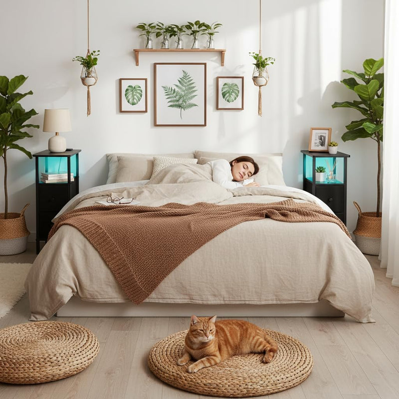 Narrow Bedside Table Slim Side for Bedroom (Set of 2)