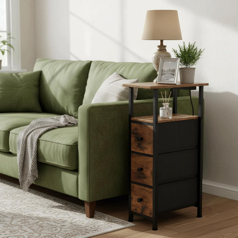 Narrow Bedside Table Slim Side for Bedroom Bed (Set of 2)