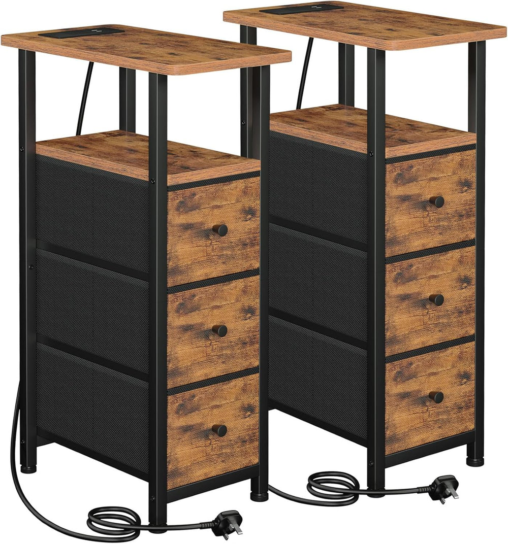 Narrow Bedside Table Slim Side for Bedroom Bed (Set of 2)