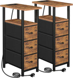 Narrow Bedside Table Slim Side for Bedroom Bed (Set of 2)
