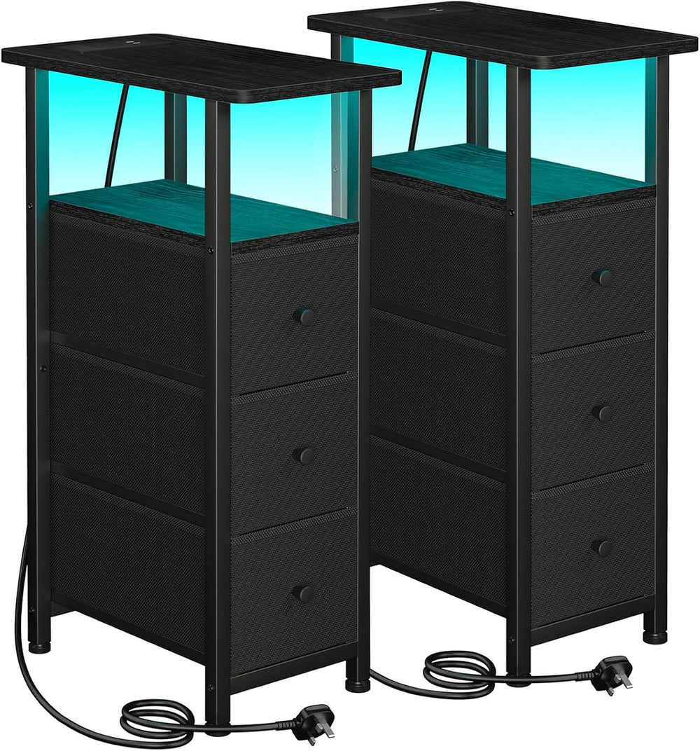 Narrow Bedside Table Slim Side for Bedroom (Set of 2)