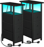 Narrow Bedside Table Slim Side for Bedroom (Set of 2)