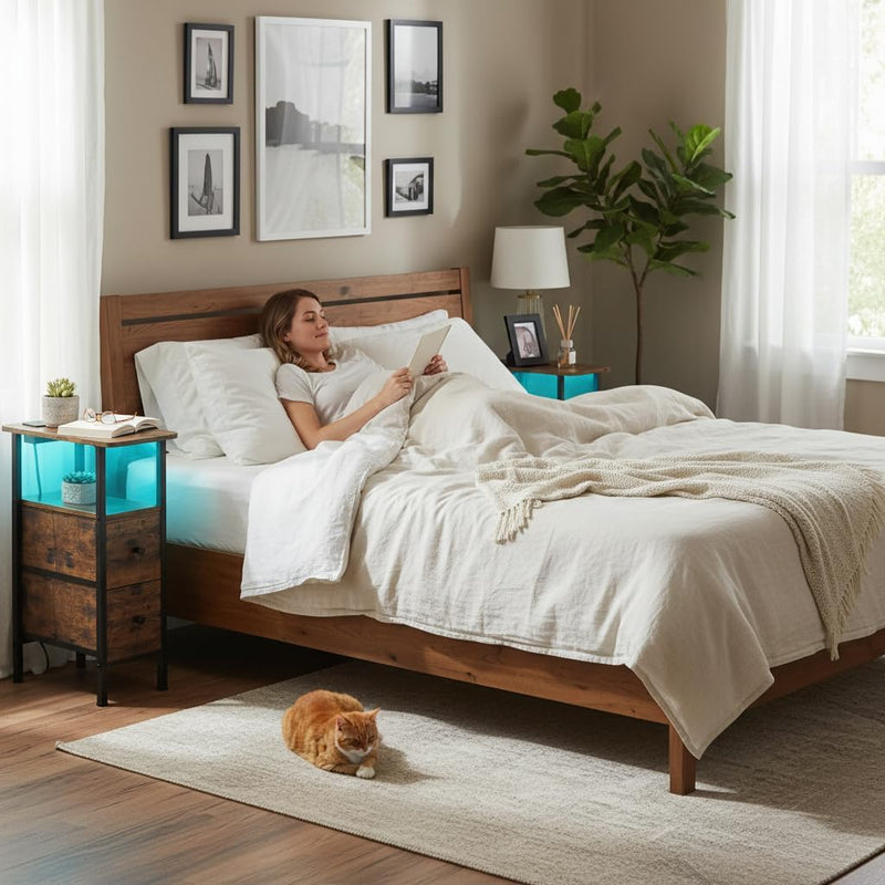 Narrow Bedside Table Slim Side for Bedroom (Set of 2)