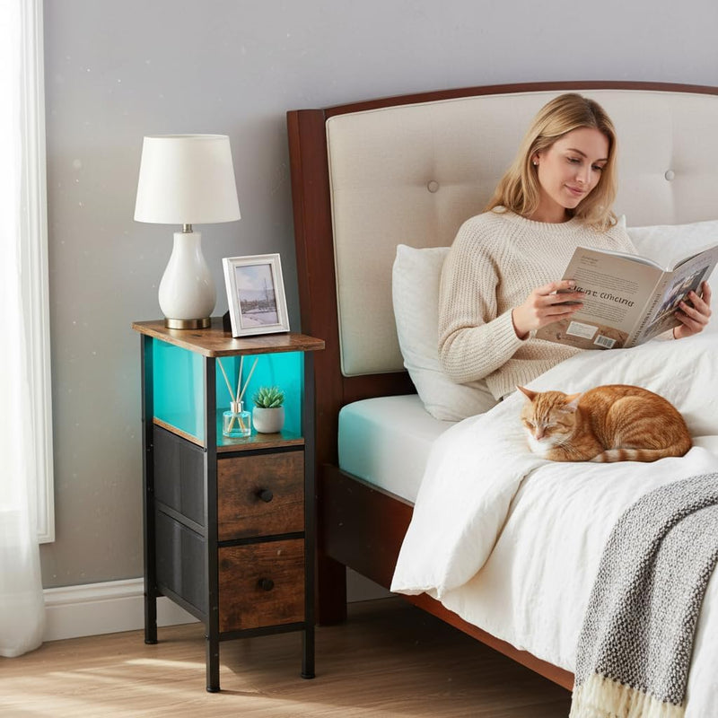 Narrow Bedside Table Slim Side for Bedroom (Set of 2)