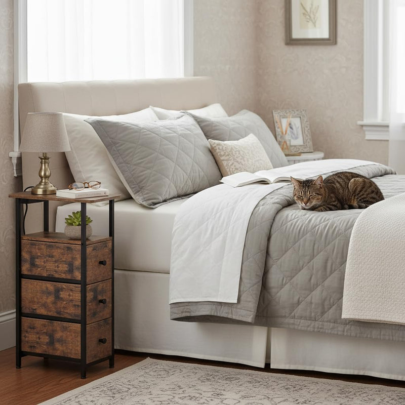 Narrow Bedside Table Slim Side for Bedroom (Set of 2)