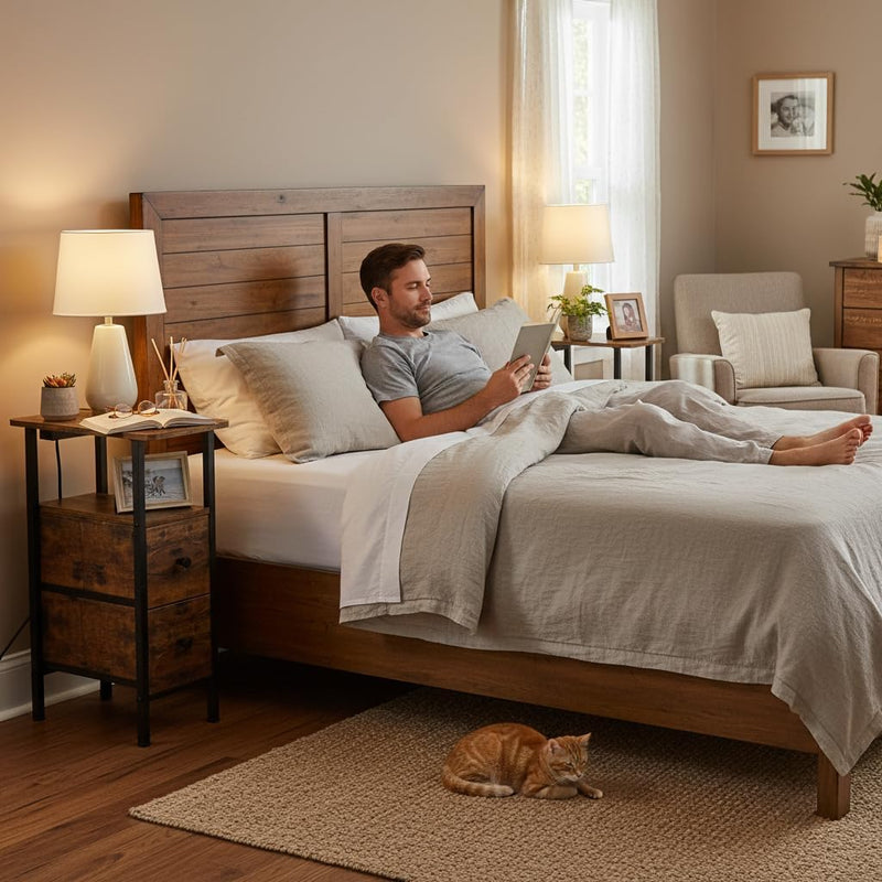 Narrow Bedside Table Slim Side for Bedroom (Set of 2)