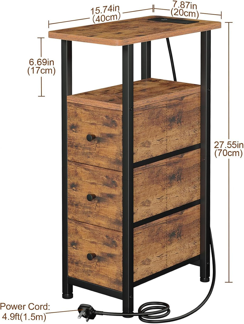 Narrow Bedside Table Slim Side for Bedroom (Set of 2)
