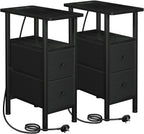Narrow Bedside Table Slim Side for Bedroom (Set of 2)