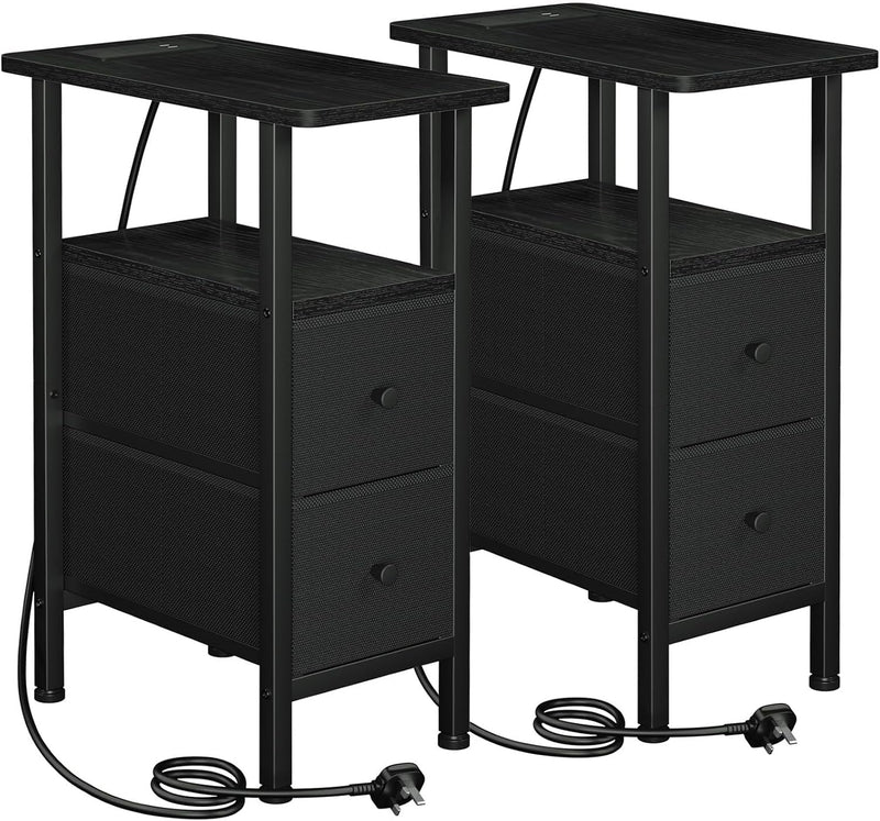 Narrow Bedside Table Slim Side for Bedroom (Set of 2)