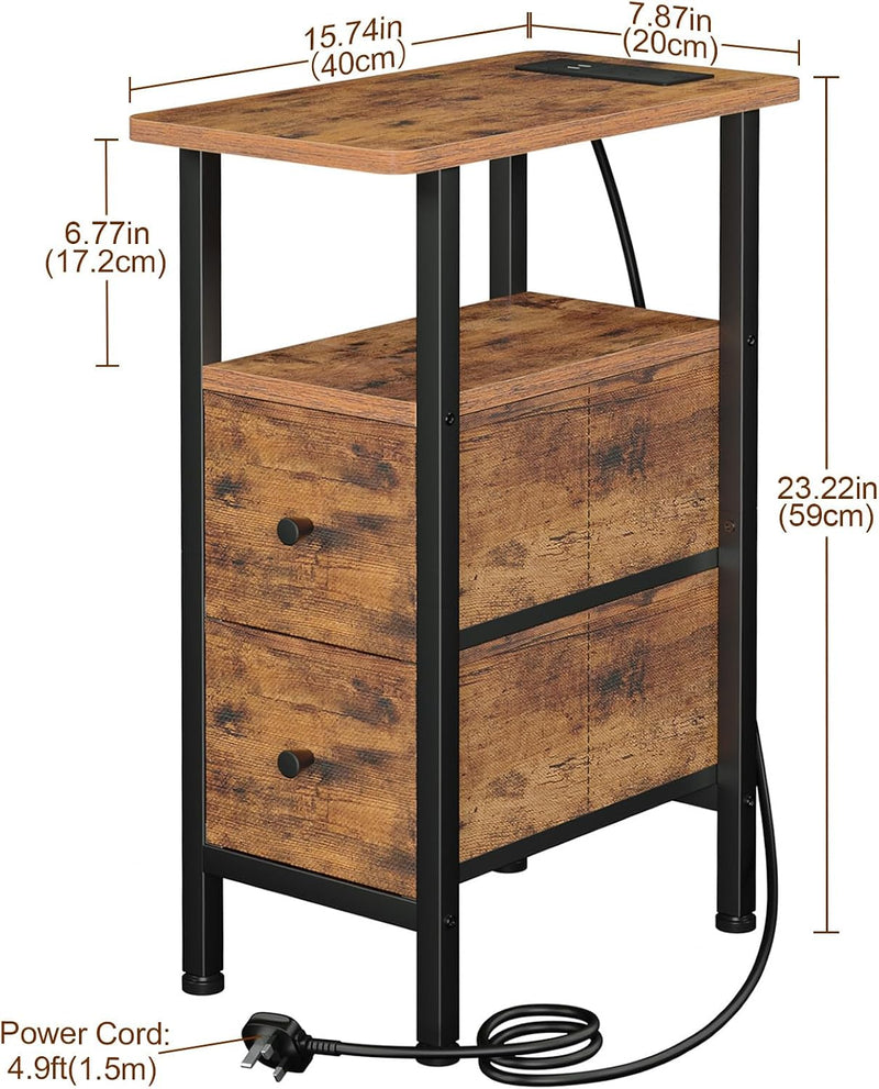 Narrow Bedside Table Slim Side for Bedroom (Set of 2)