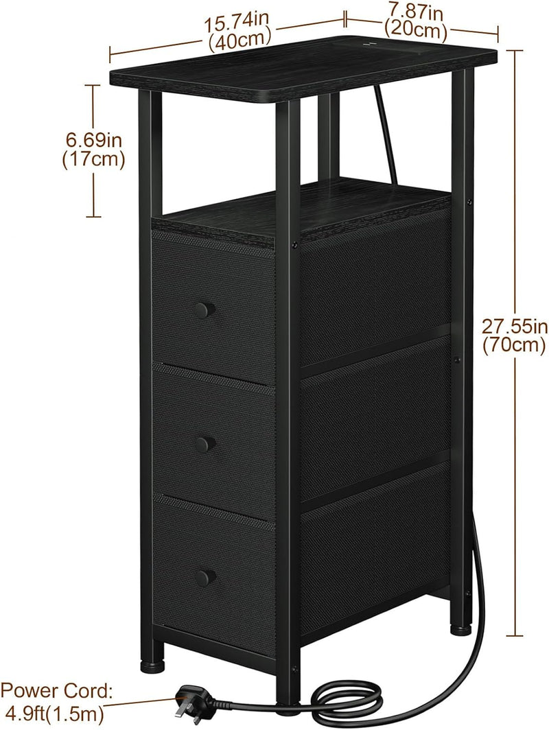 Narrow Bedside Table Slim Side for Bedroom (Set of 2)