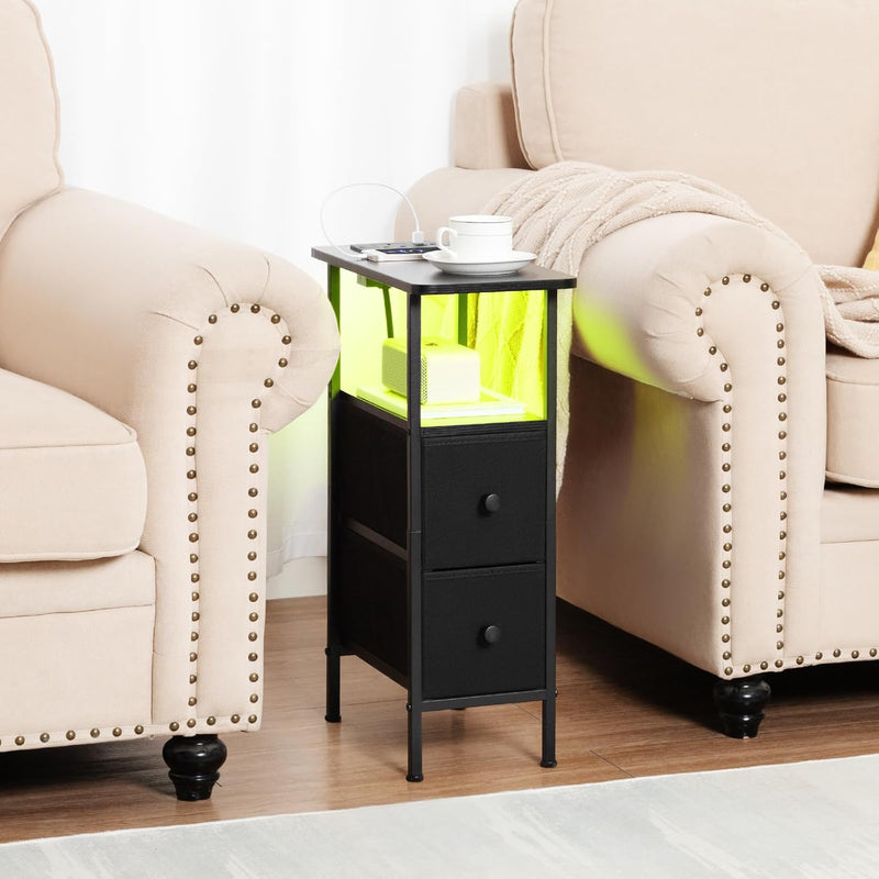 Narrow Bedside Table Slim Side for Bedroom (Set of 2)