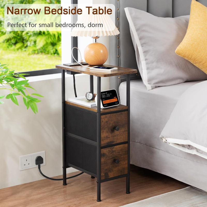 Narrow Bedside Table Slim Side for Bedroom (Set of 2)