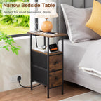 Narrow Bedside Table Slim Side for Bedroom (Set of 2)