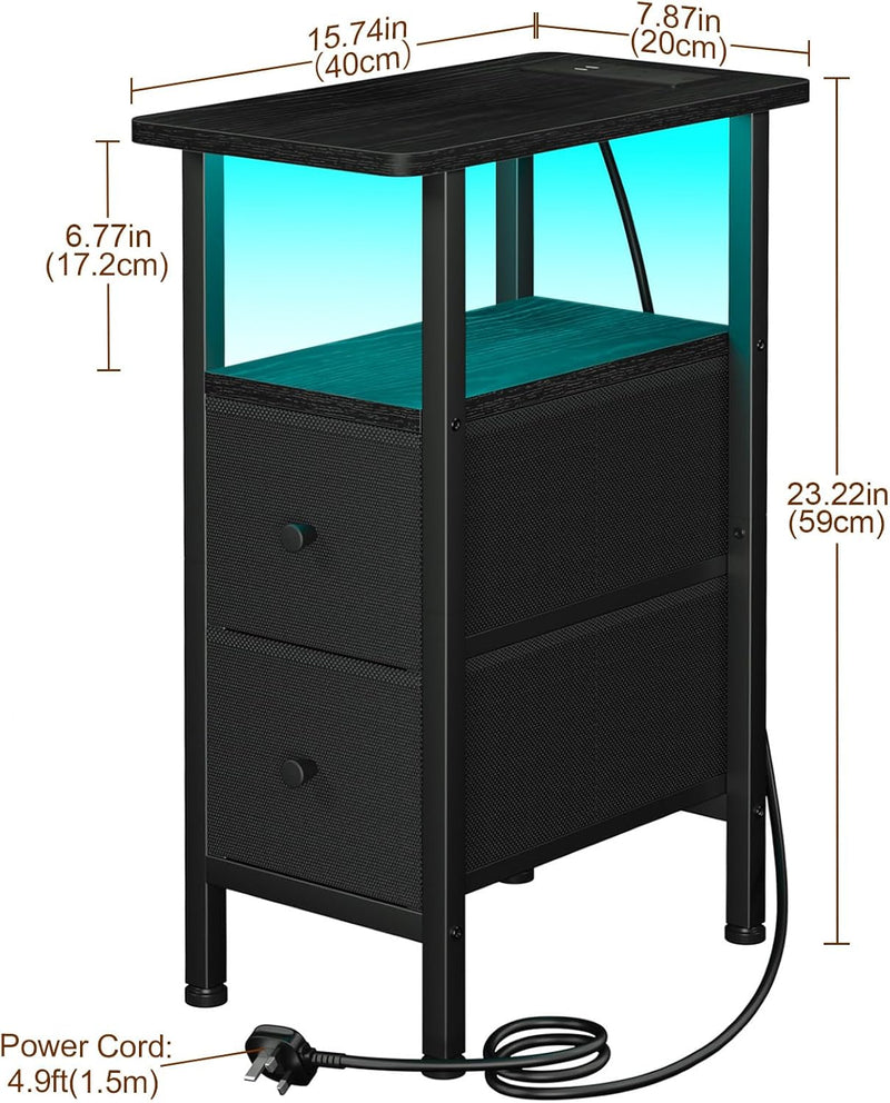 Narrow Bedside Table Slim Side for Bedroom (Set of 2)
