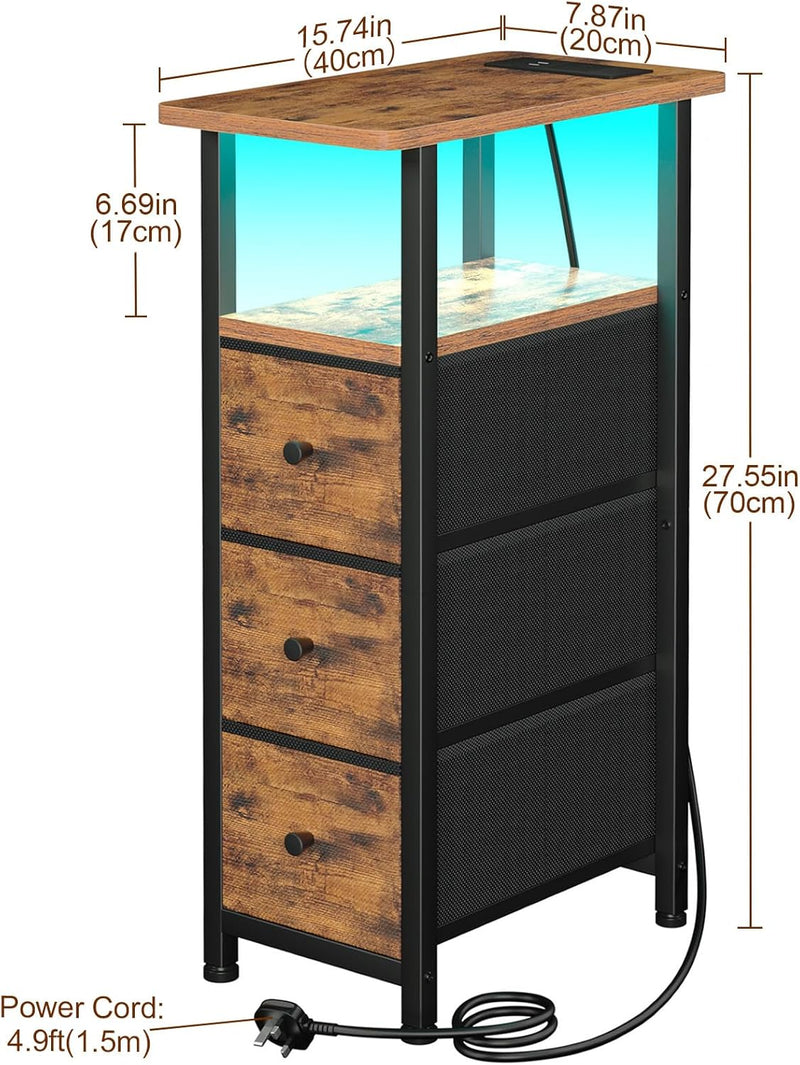 Narrow Bedside Table Slim Side for Bedroom (Set of 2)
