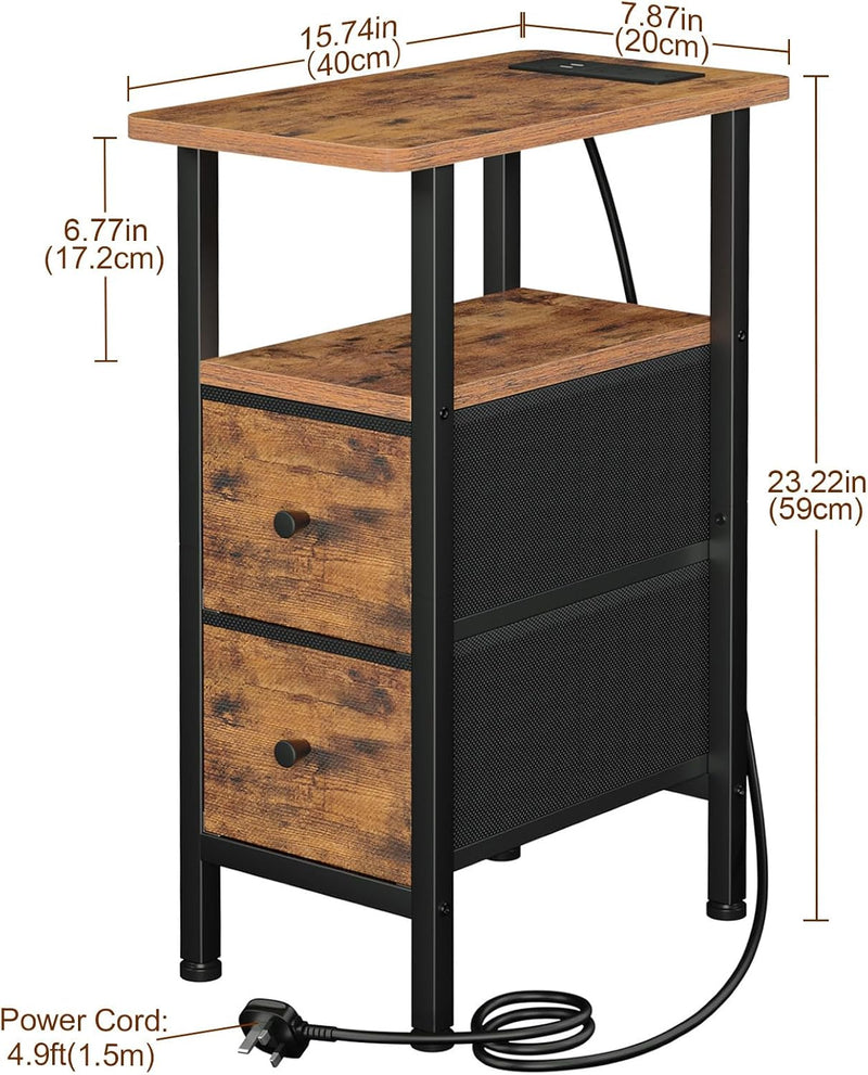 Narrow Bedside Table Slim Side for Bedroom (Set of 2)