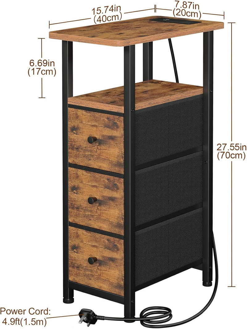 Narrow Bedside Table Slim Side for Bedroom (Set of 2)