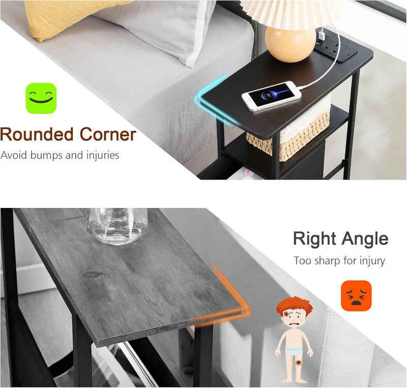 Narrow Bedside Table Slim Side for Bedroom (Set of 2)