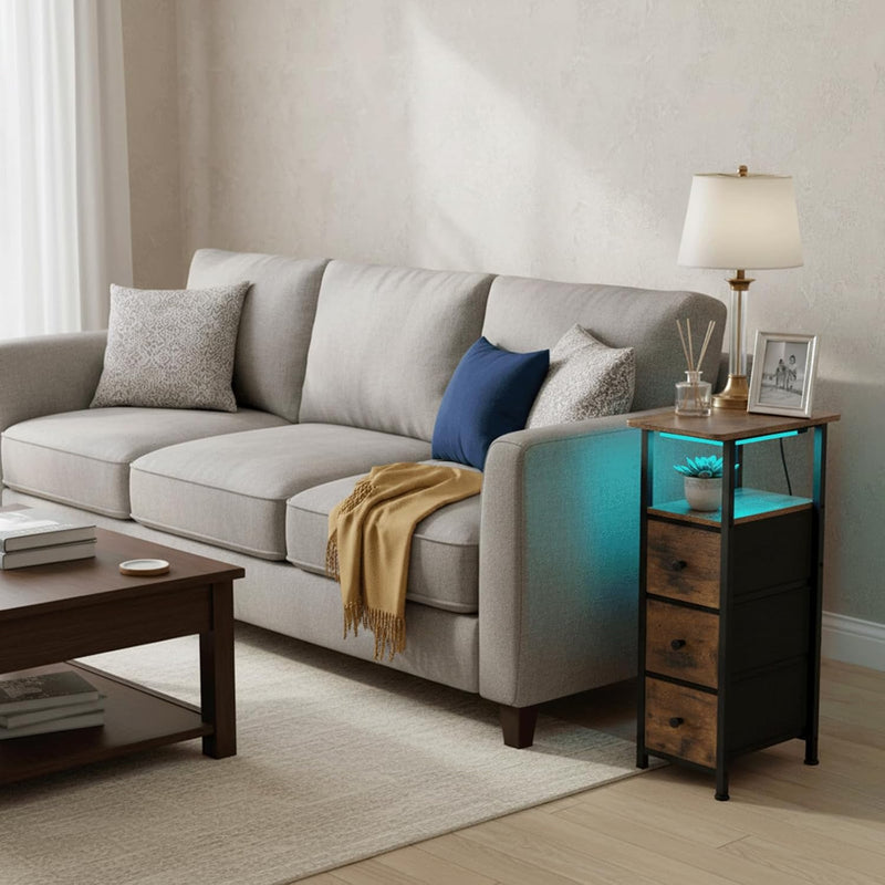 Narrow Bedside Table Slim Side for Bedroom (Set of 2)