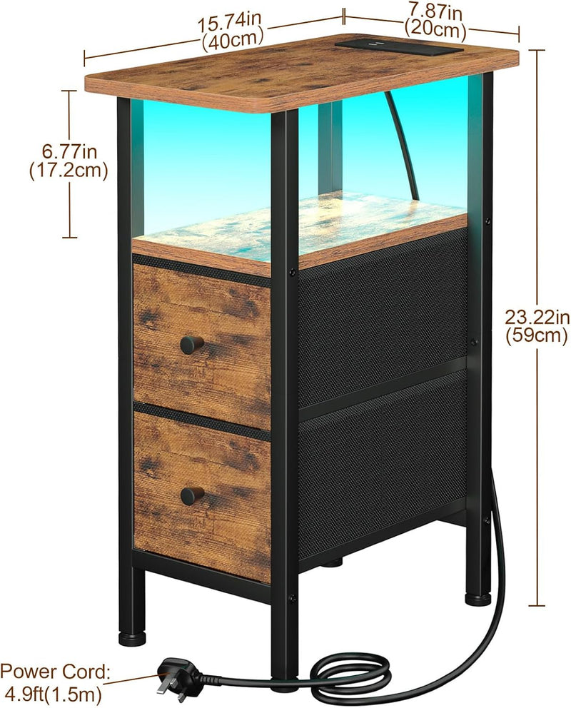 Narrow Bedside Table Slim Side for Bedroom (Set of 2)