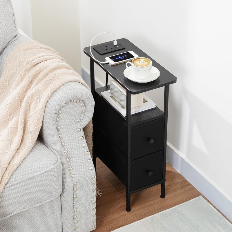 Narrow Bedside Table Slim Side for Bedroom (Set of 2)