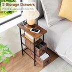Narrow Bedside Table Slim Side for Bedroom (Set of 2)