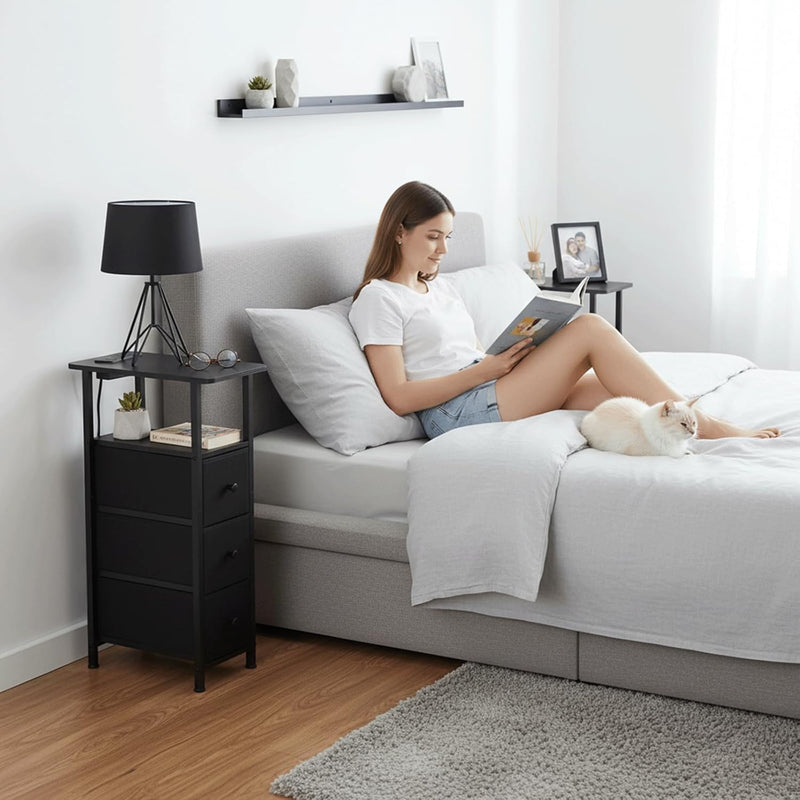 Narrow Bedside Table Slim Side for Bedroom (Set of 2)