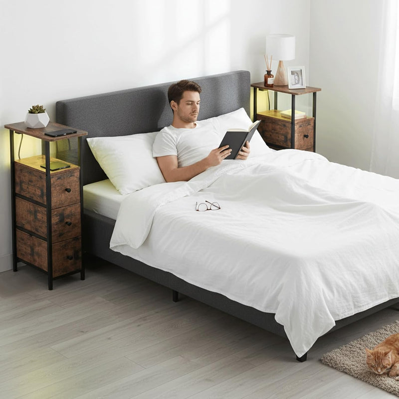 Narrow Bedside Table Slim Side for Bedroom (Set of 2)
