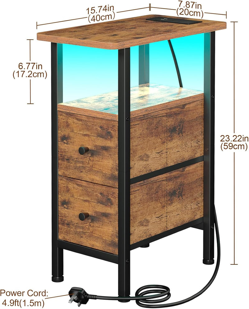 Narrow Bedside Table Slim Side for Bedroom (Set of 2)
