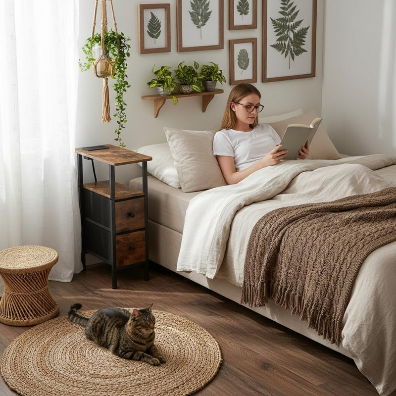Narrow Bedside Table Slim Side for Bedroom (Set of 2)