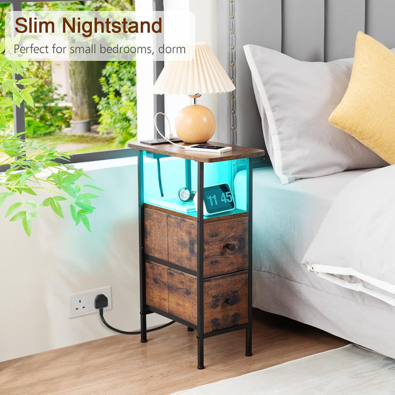 Narrow Bedside Table Slim Side for Bedroom (Set of 2)