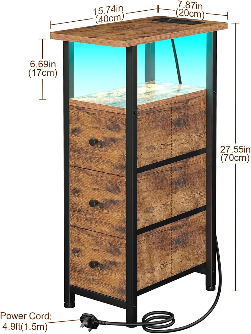 Narrow Bedside Table Slim Side for Bedroom (Set of 2)