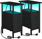 Narrow Bedside Table Slim Side for Bedroom (Set of 2)